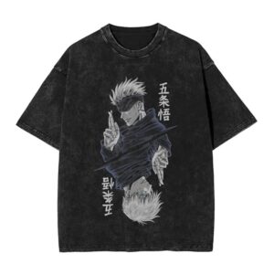 T-Shirt Oversize Noir Délavé Anime